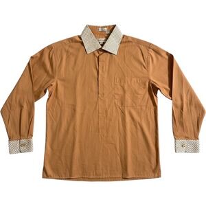 Karl Knox Mens Burnt Orange Dress Shirt Contrast Pattern Collar Cuff 18.5 34/35